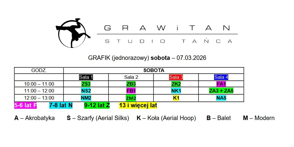 W sobotę 07 marca będzie jednorazowo inny grafik!