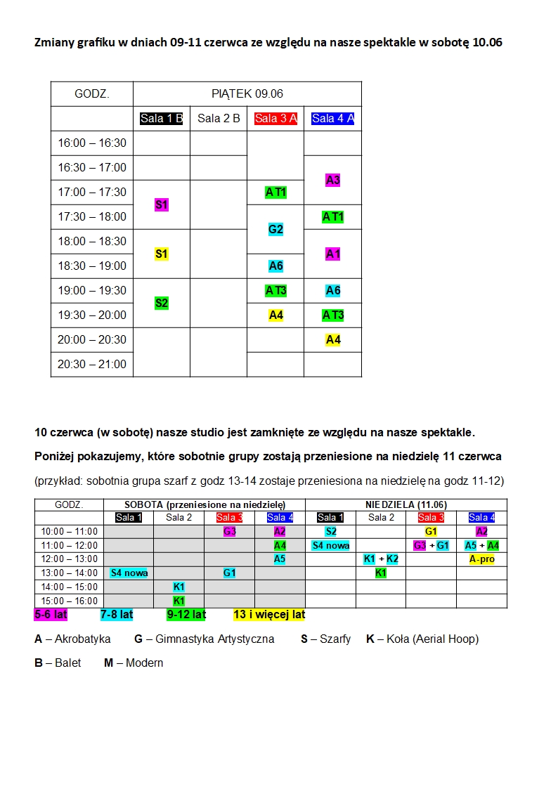 balet akrobatyka modern szarfy lublin grawitan GRAFIK czerwiec 2023